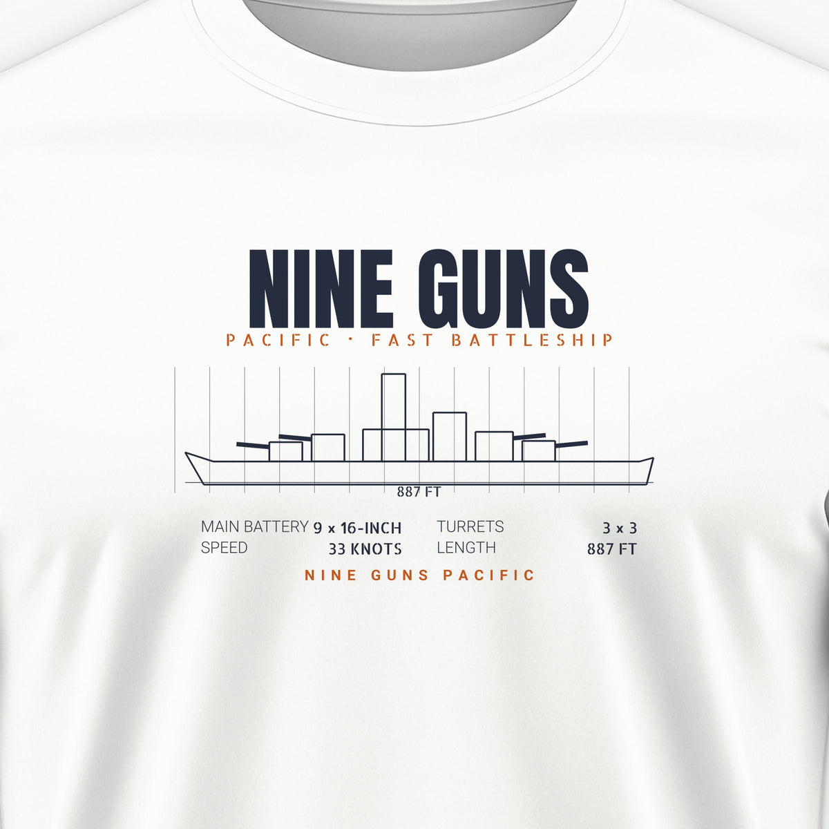Nine Guns Pacific Blueprint Tee, front print detail
