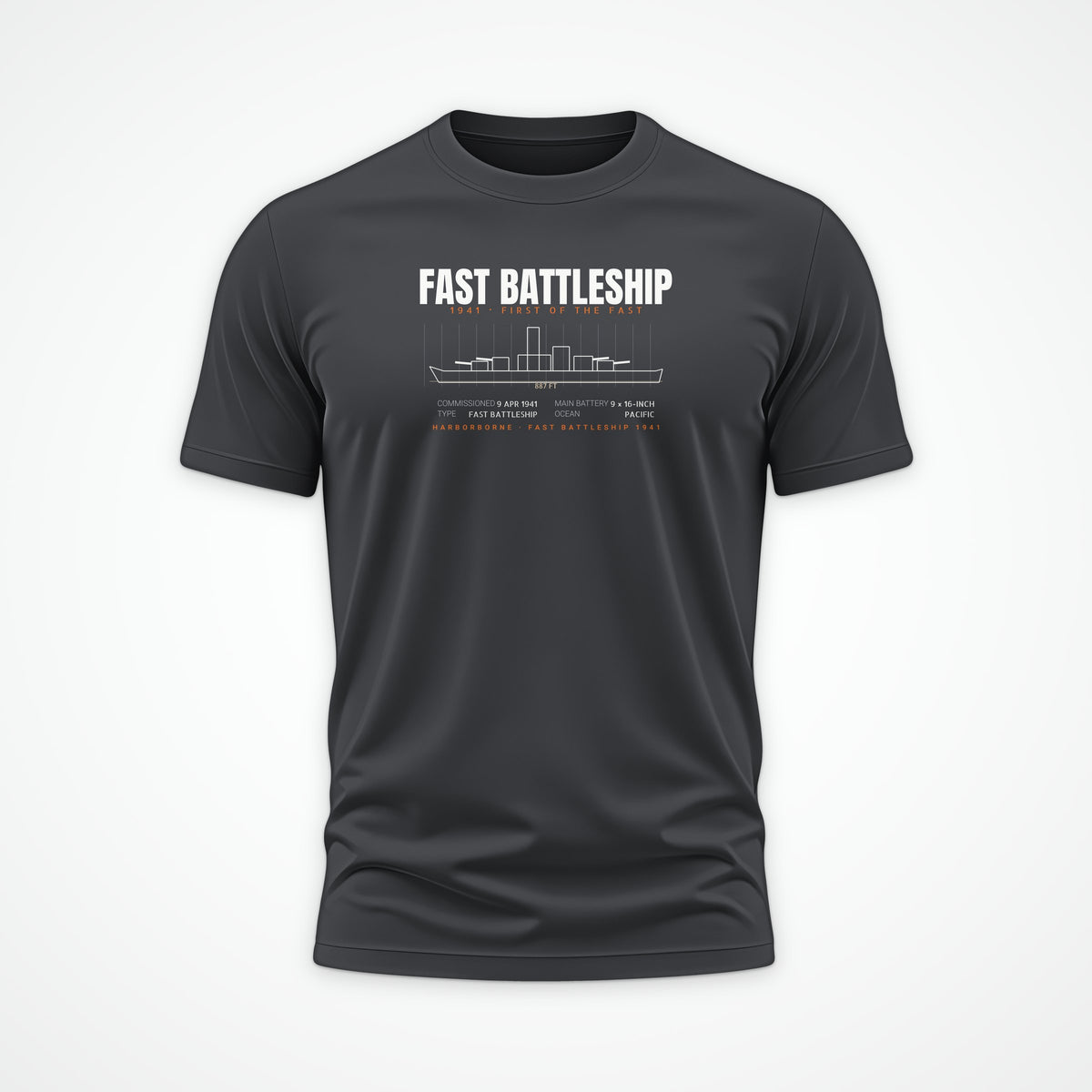 Fast Battleship 1941 Blueprint Tee in Anthracite