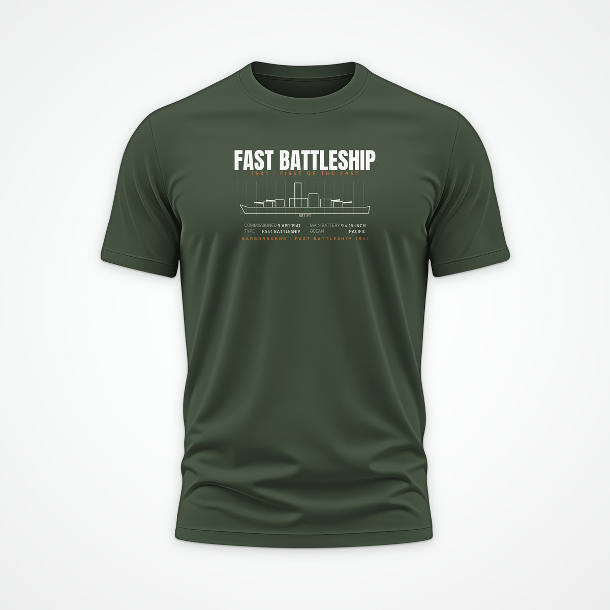 Fast Battleship 1941 Blueprint Tee in Olive