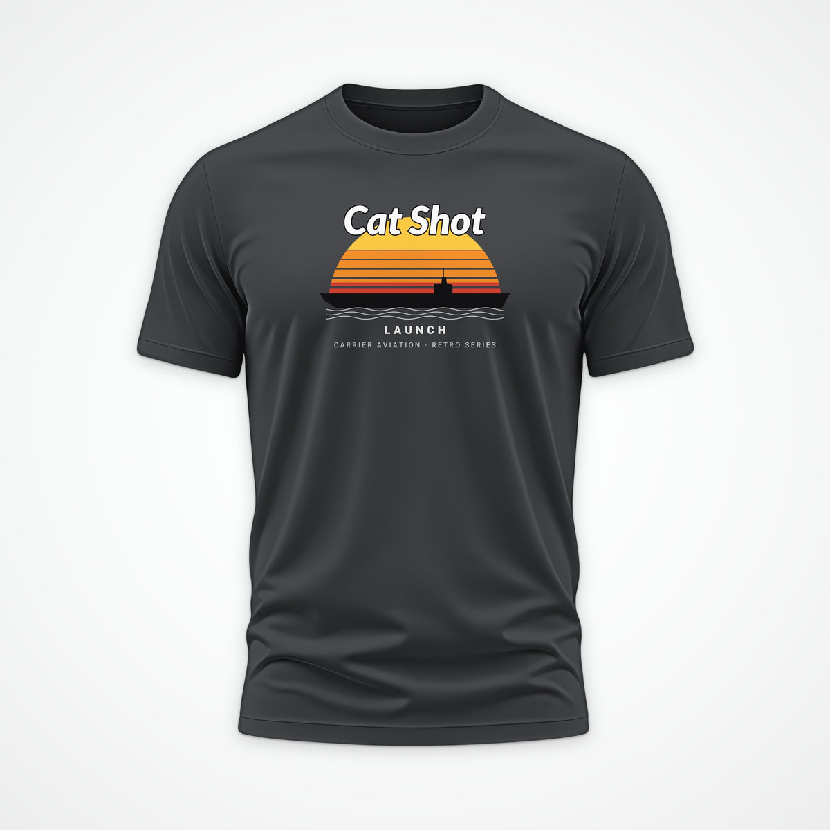 Cat Shot Retro Sunset Tee in Anthracite