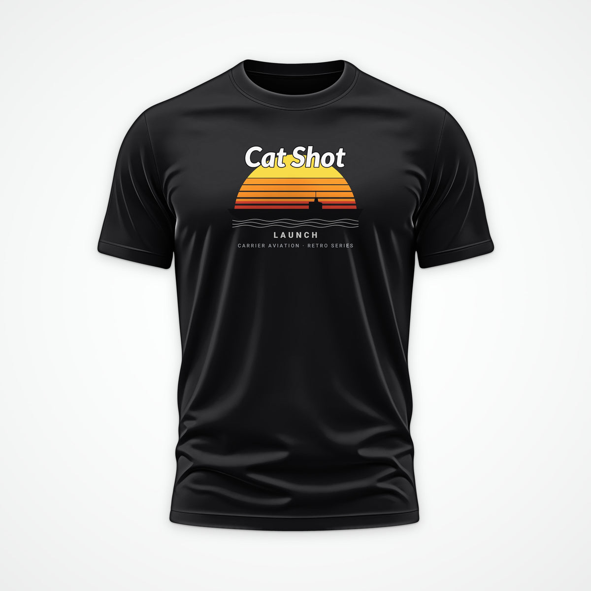 Cat Shot Retro Sunset Tee in Black