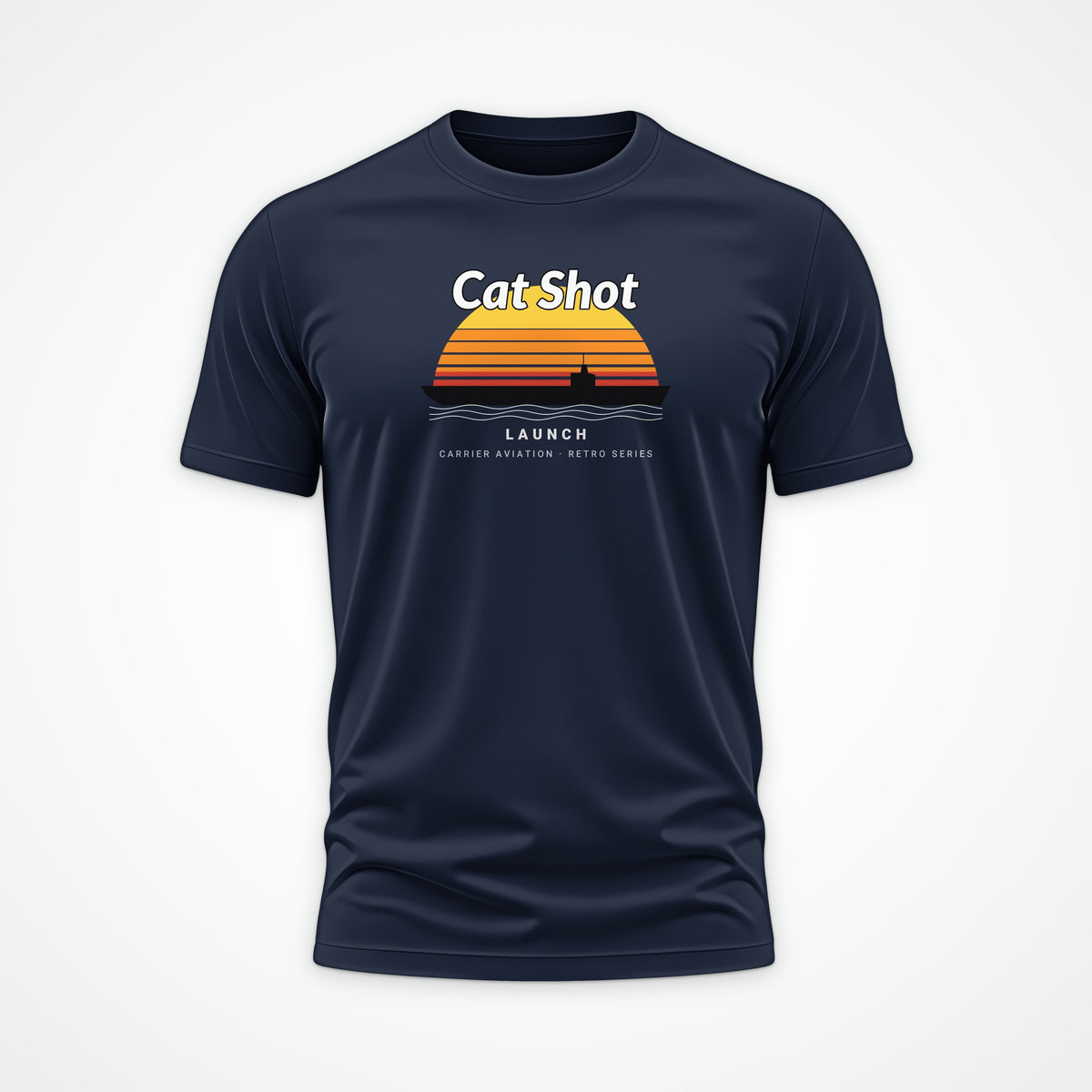 Cat Shot Retro Sunset Tee in French Navy