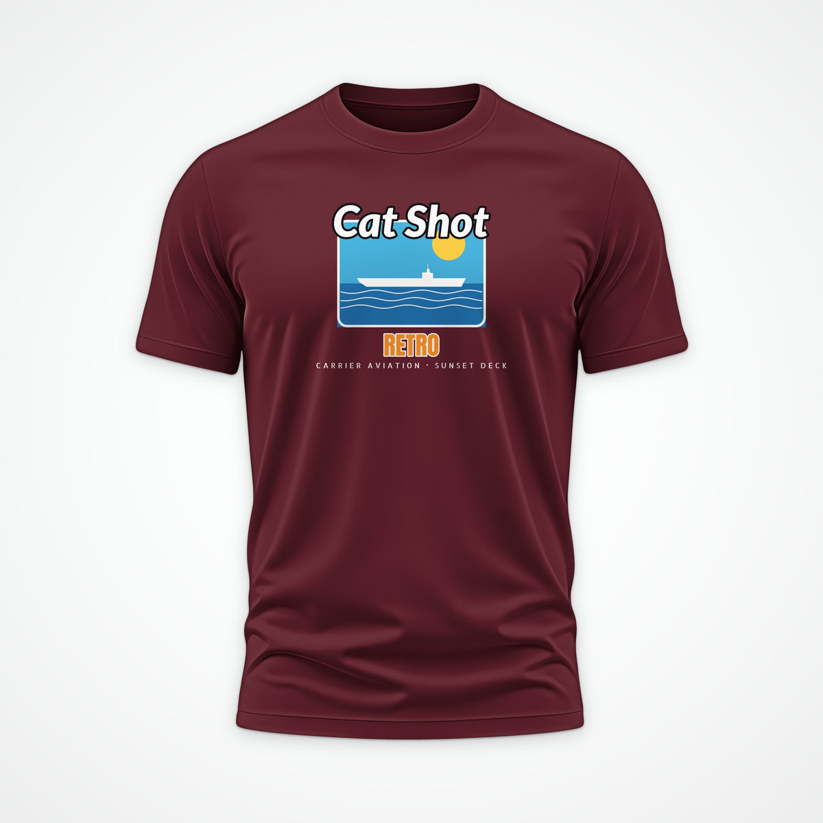 Cat Shot Retro Postcard Tee in Burgundy
