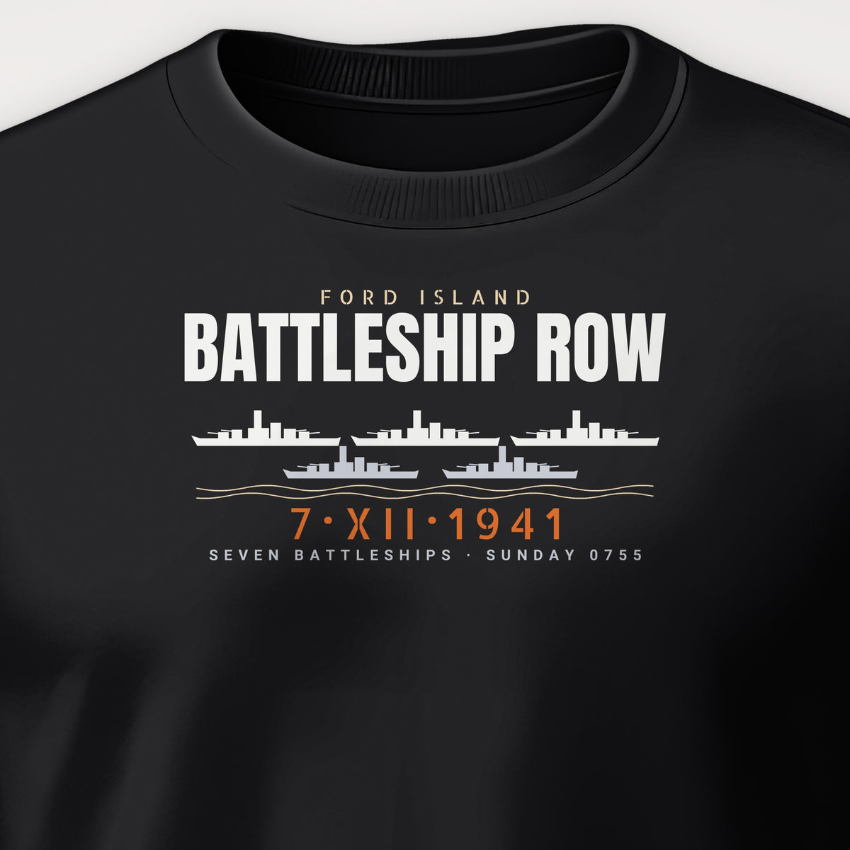 Battleship Row Ford Island Crewneck Sweatshirt, front print detail
