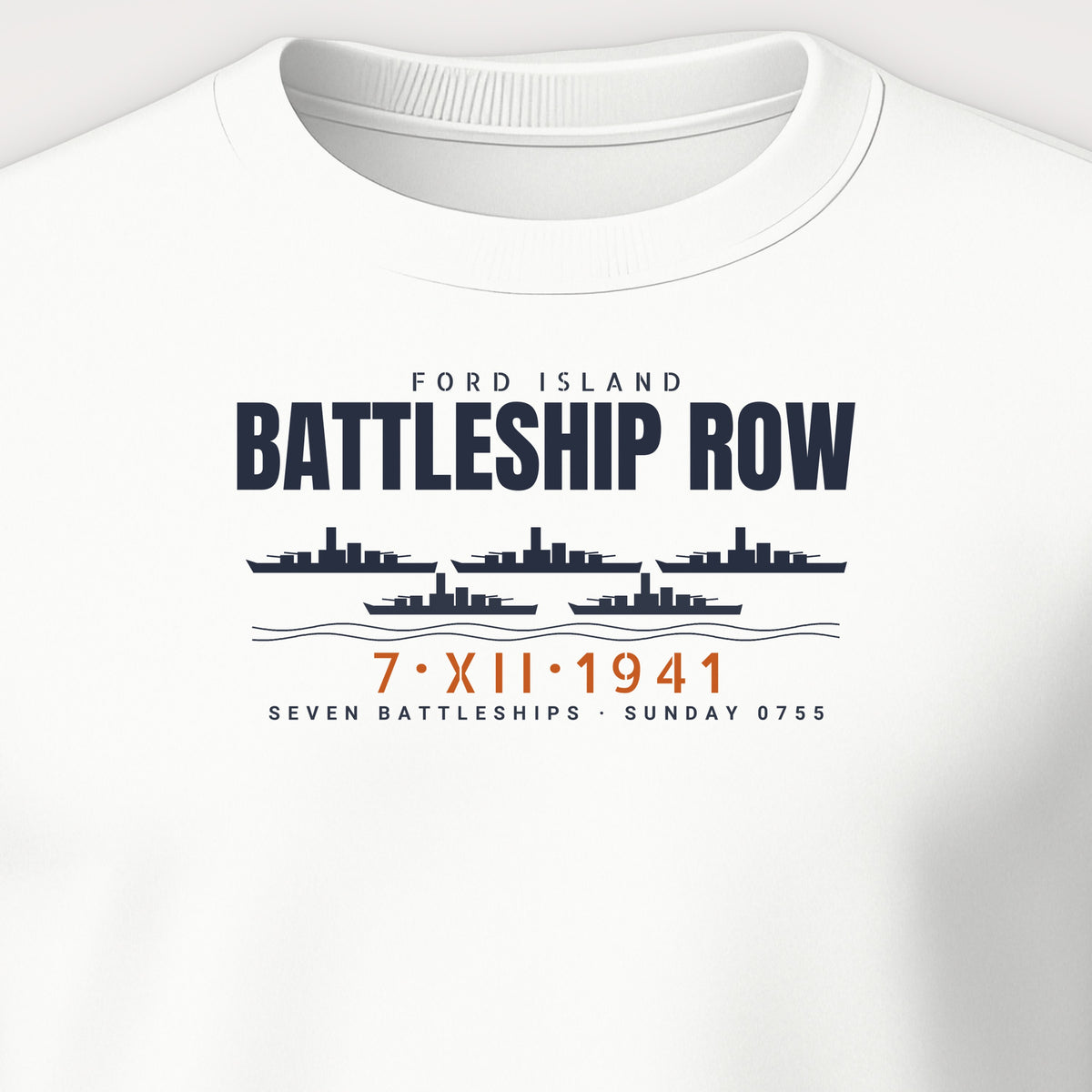 Battleship Row Ford Island Crewneck Sweatshirt, front print detail