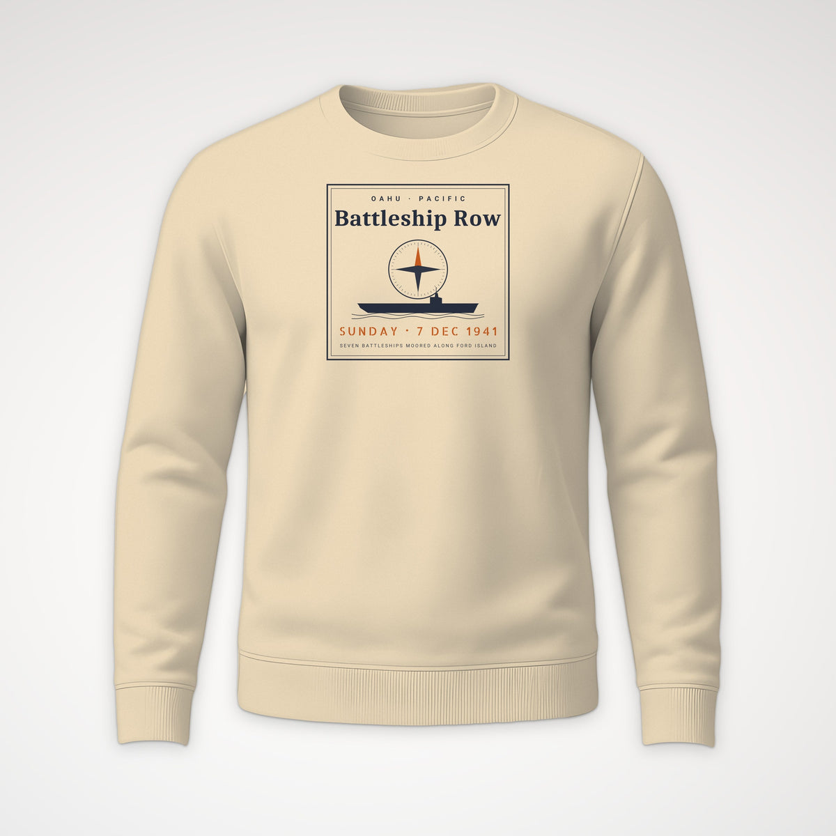 Battleship Row Frame Crewneck Sweatshirt in Sand