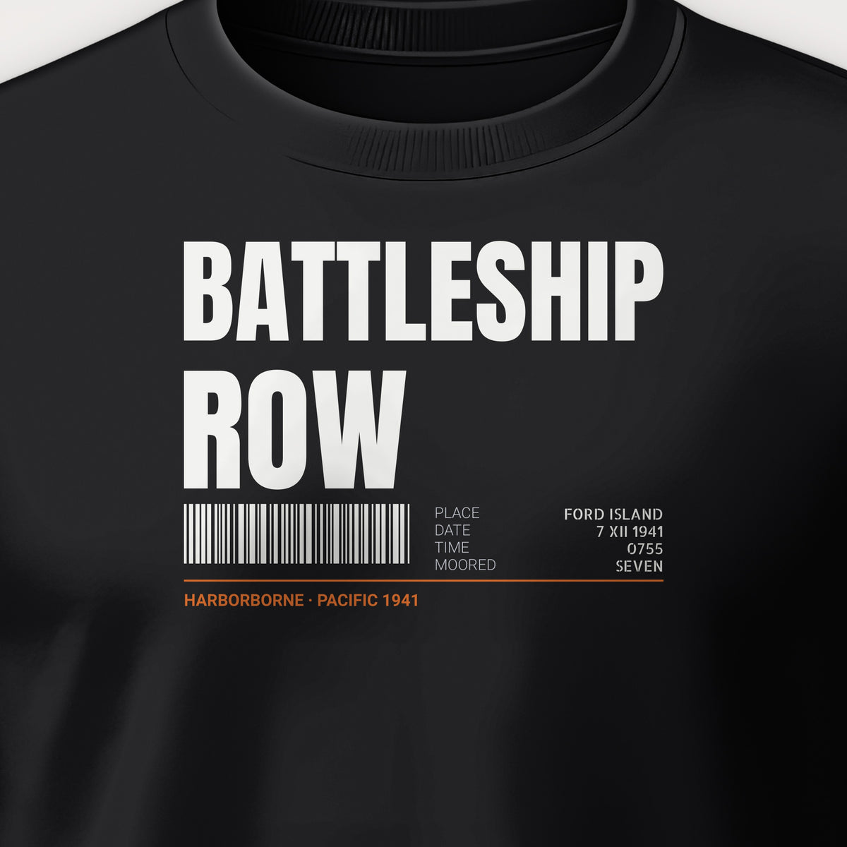 Battleship Row Tag Crewneck Sweatshirt, front print detail