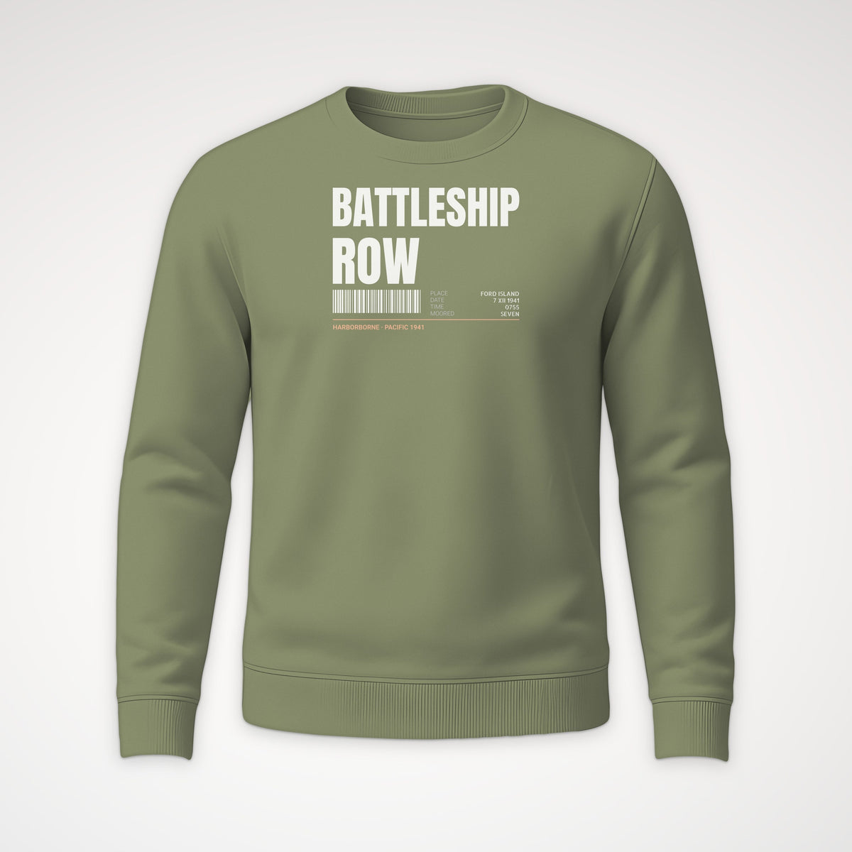 Battleship Row Tag Crewneck Sweatshirt in Military Green