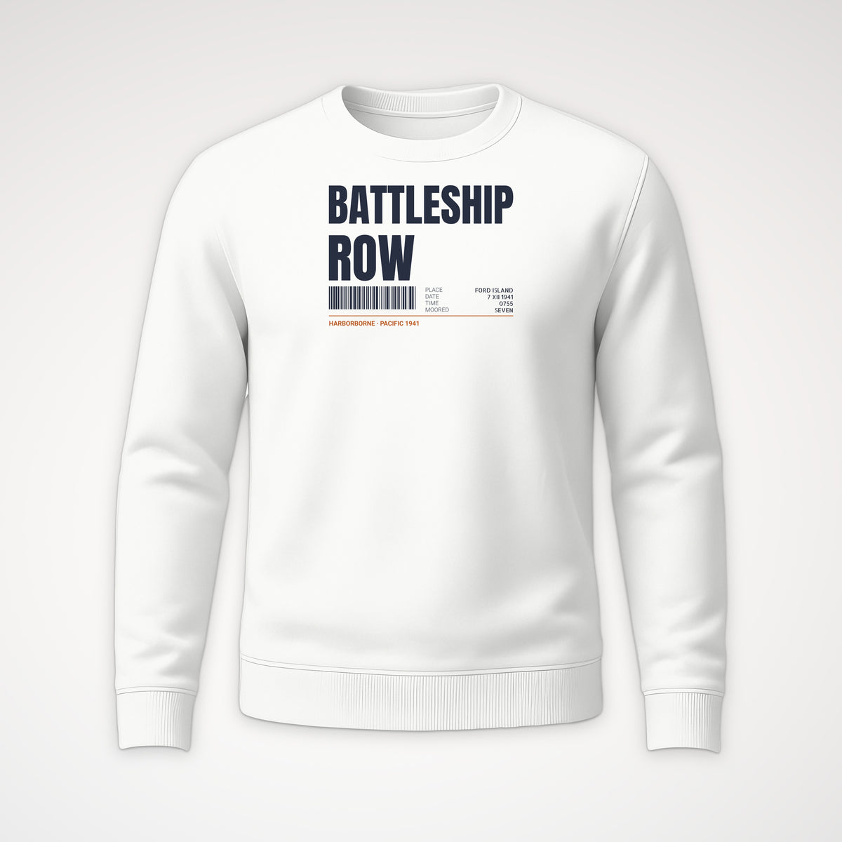 Battleship Row Tag Crewneck Sweatshirt in White