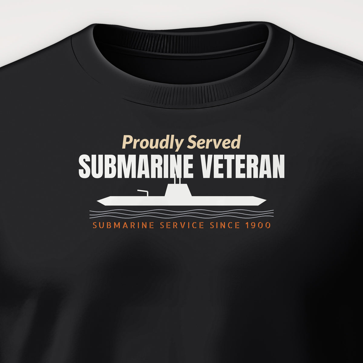 Proudly Served Submarine Veteran Crewneck Sweatshirt, front print detail
