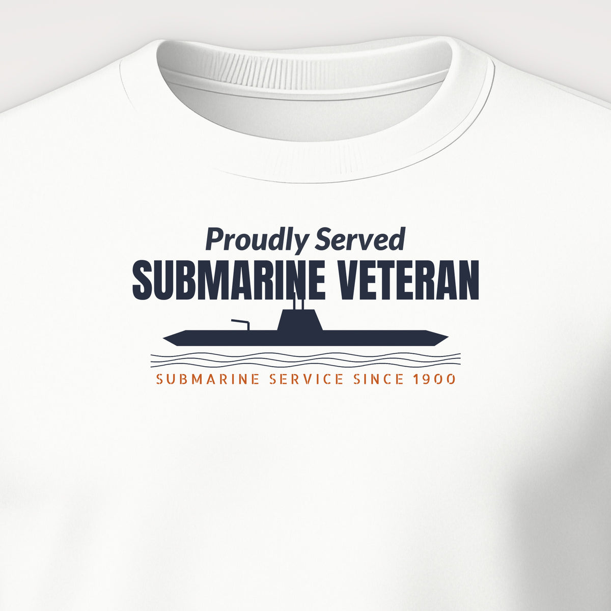 Proudly Served Submarine Veteran Crewneck Sweatshirt, front print detail