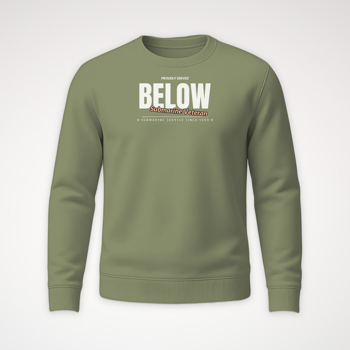 Proudly Served Below Club Crewneck Sweatshirt in Military Green