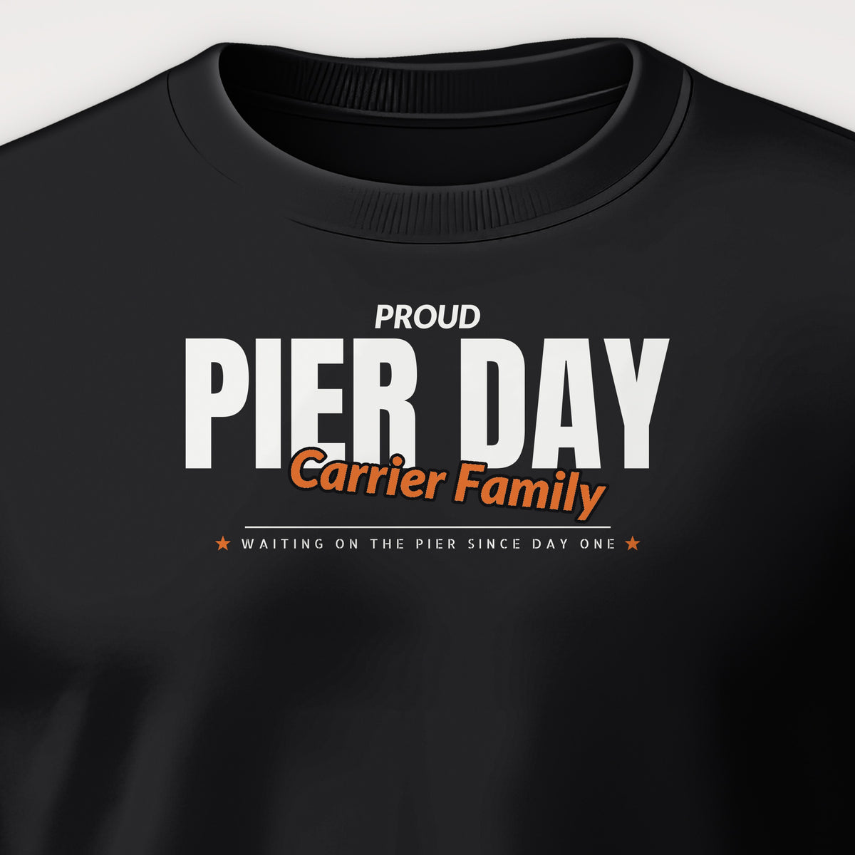 Pier Day Proud Carrier Family Crewneck Sweatshirt, front print detail