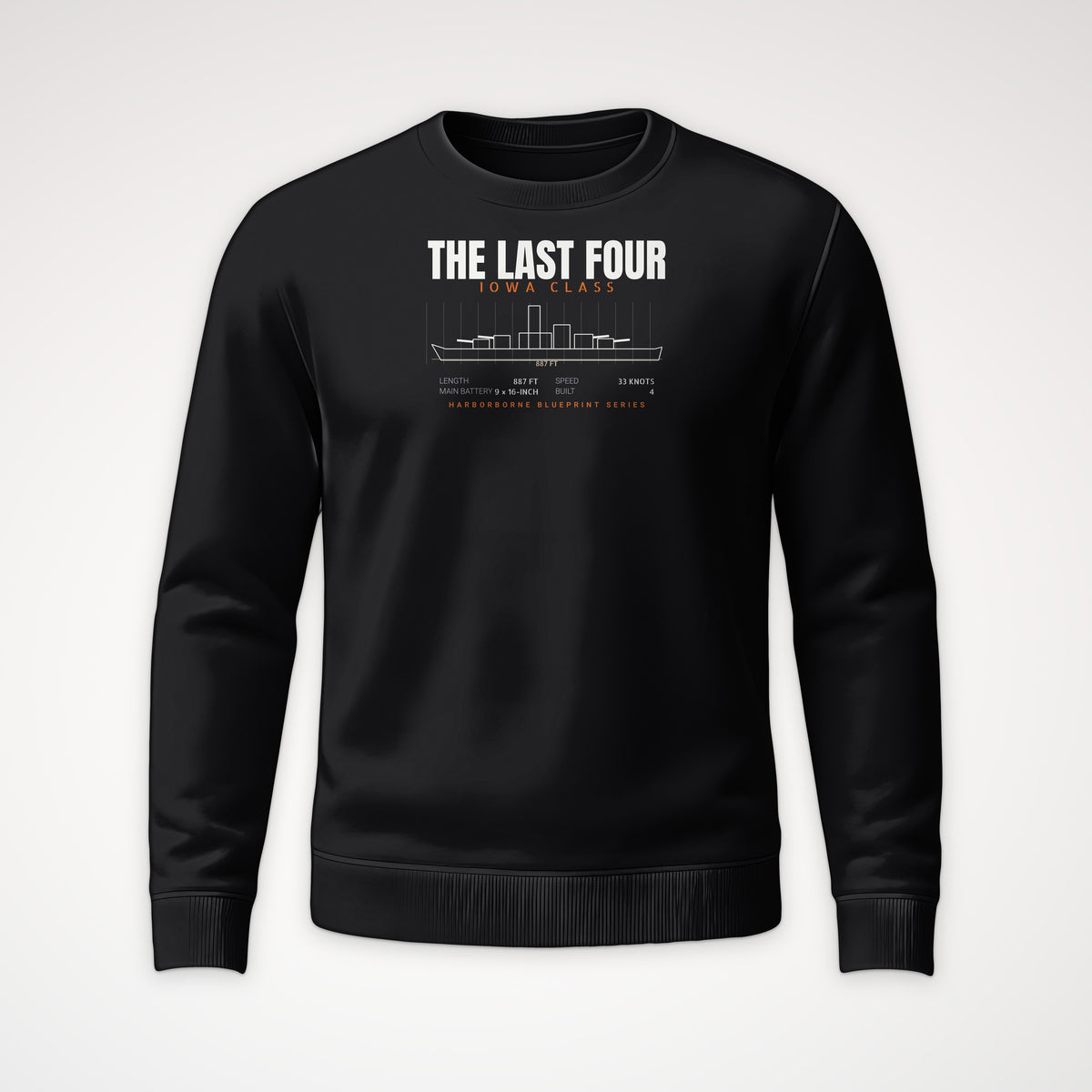 The Last Four Iowa-Class Blueprint Crewneck Sweatshirt in Black