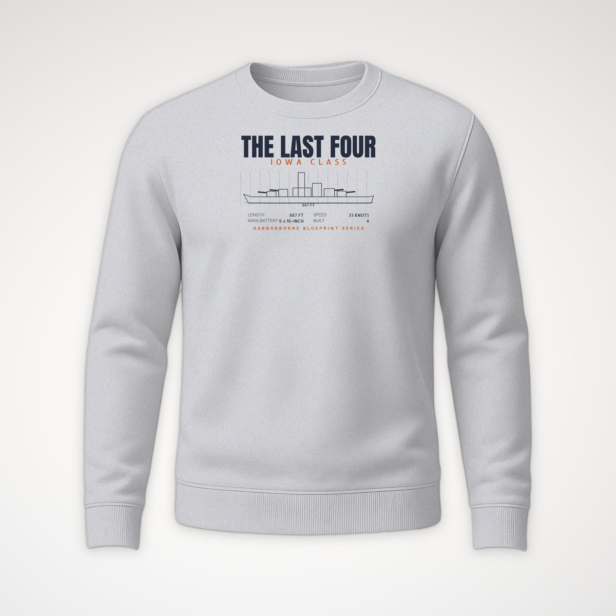 The Last Four Iowa-Class Blueprint Crewneck Sweatshirt in Sport Grey