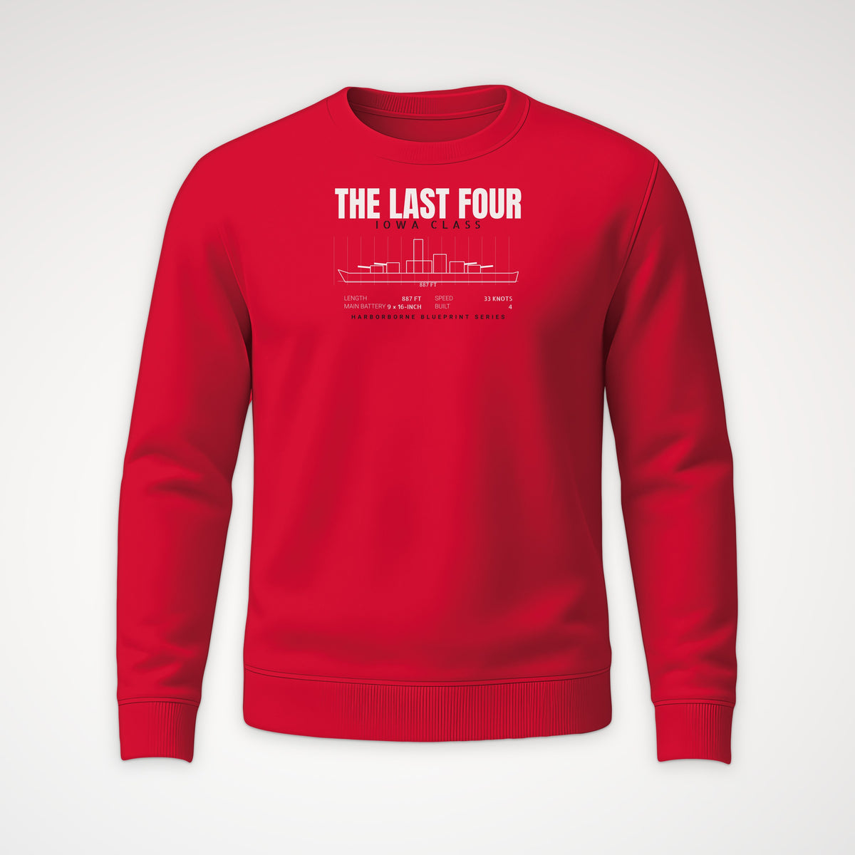 The Last Four Iowa-Class Blueprint Crewneck Sweatshirt in Red