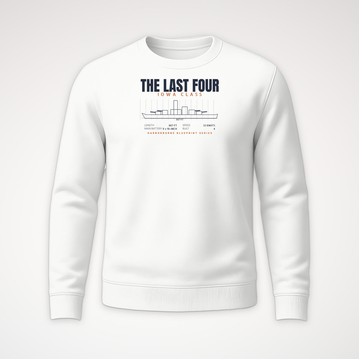 The Last Four Iowa-Class Blueprint Crewneck Sweatshirt in White