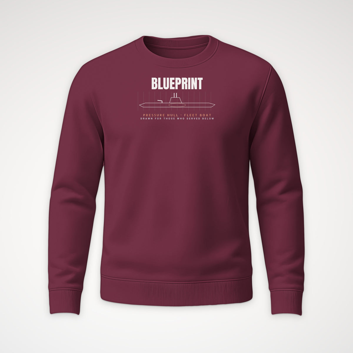 Pressure Hull Blueprint Served Below Crewneck Sweatshirt in Maroon