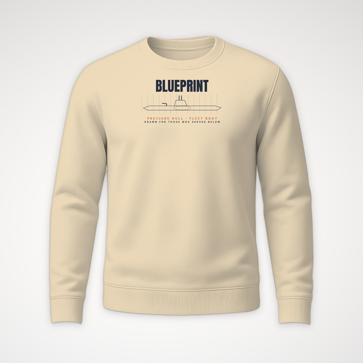 Pressure Hull Blueprint Served Below Crewneck Sweatshirt in Sand
