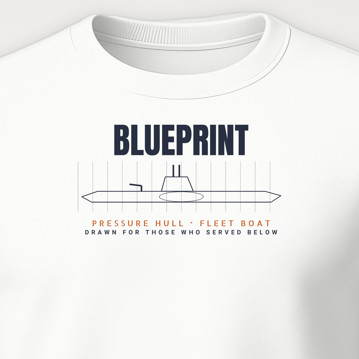 Pressure Hull Blueprint Served Below Crewneck Sweatshirt, front print detail