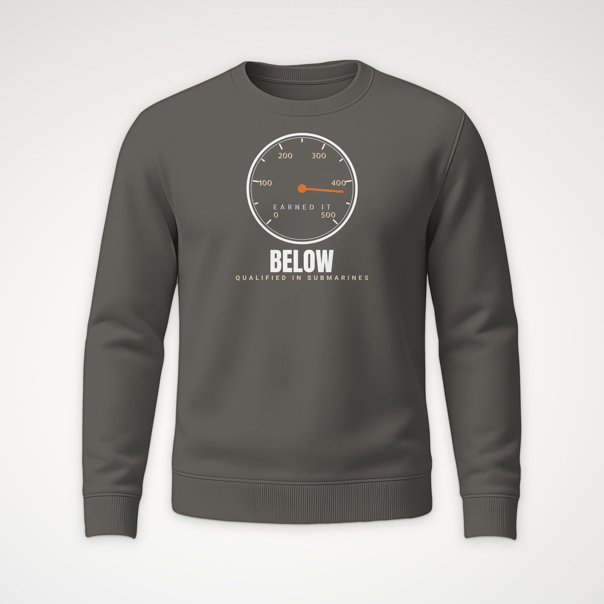 Qualified Below Earned It Crewneck Sweatshirt in Charcoal