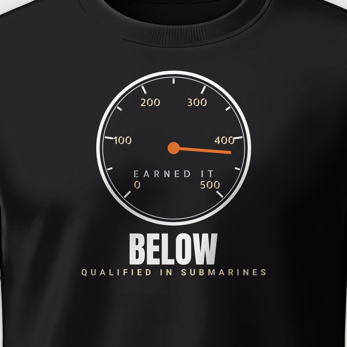 Qualified Below Earned It Crewneck Sweatshirt, front print detail