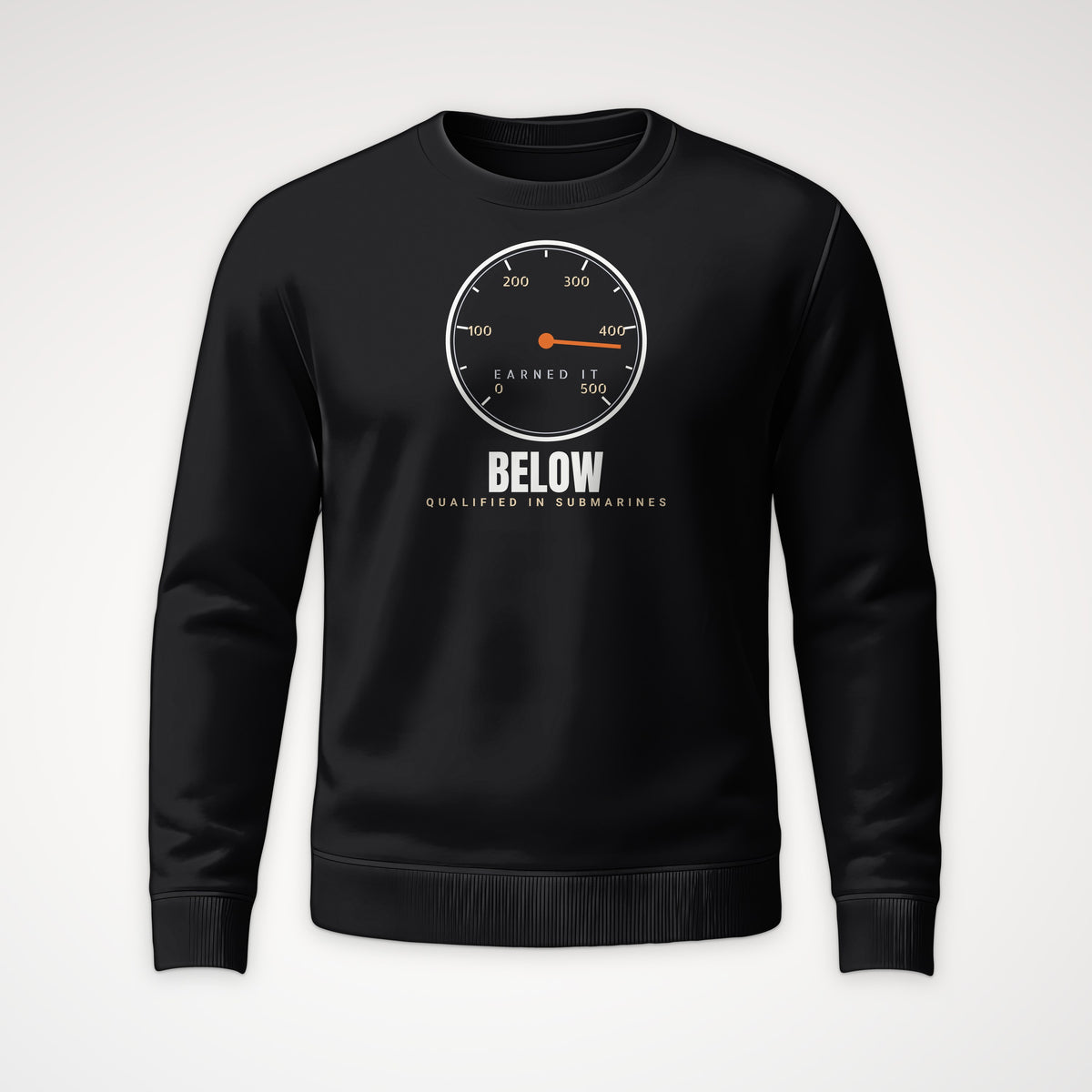 Qualified Below Earned It Crewneck Sweatshirt in Black