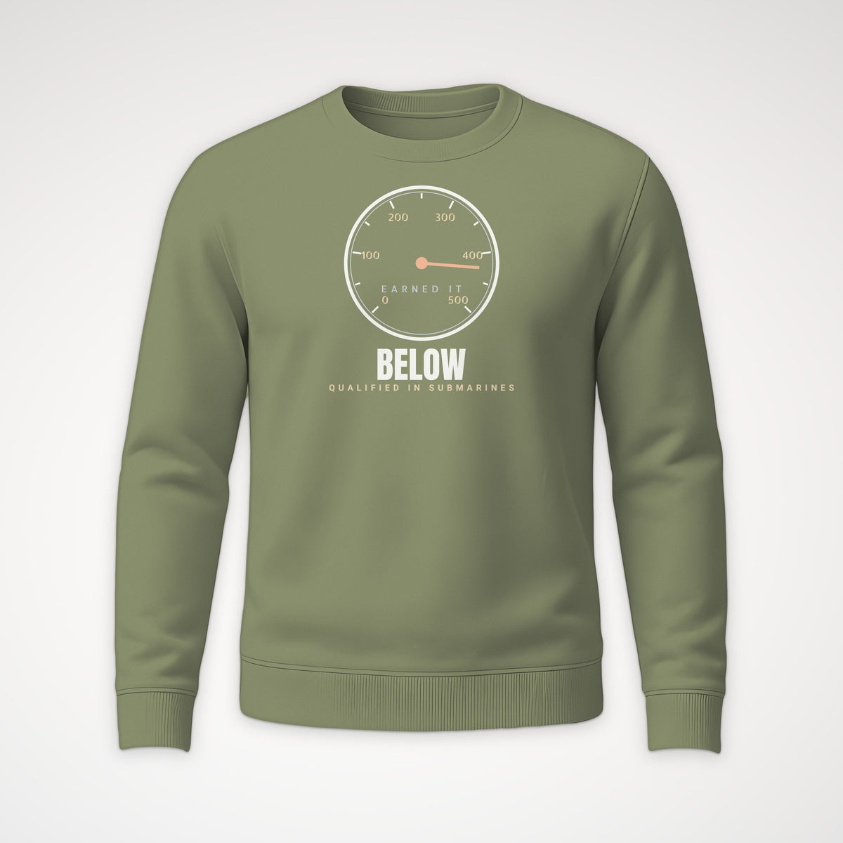 Qualified Below Earned It Crewneck Sweatshirt in Military Green