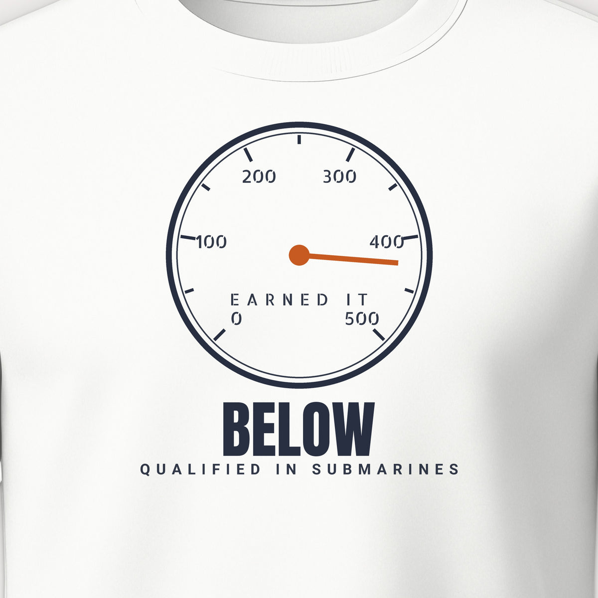 Qualified Below Earned It Crewneck Sweatshirt, front print detail