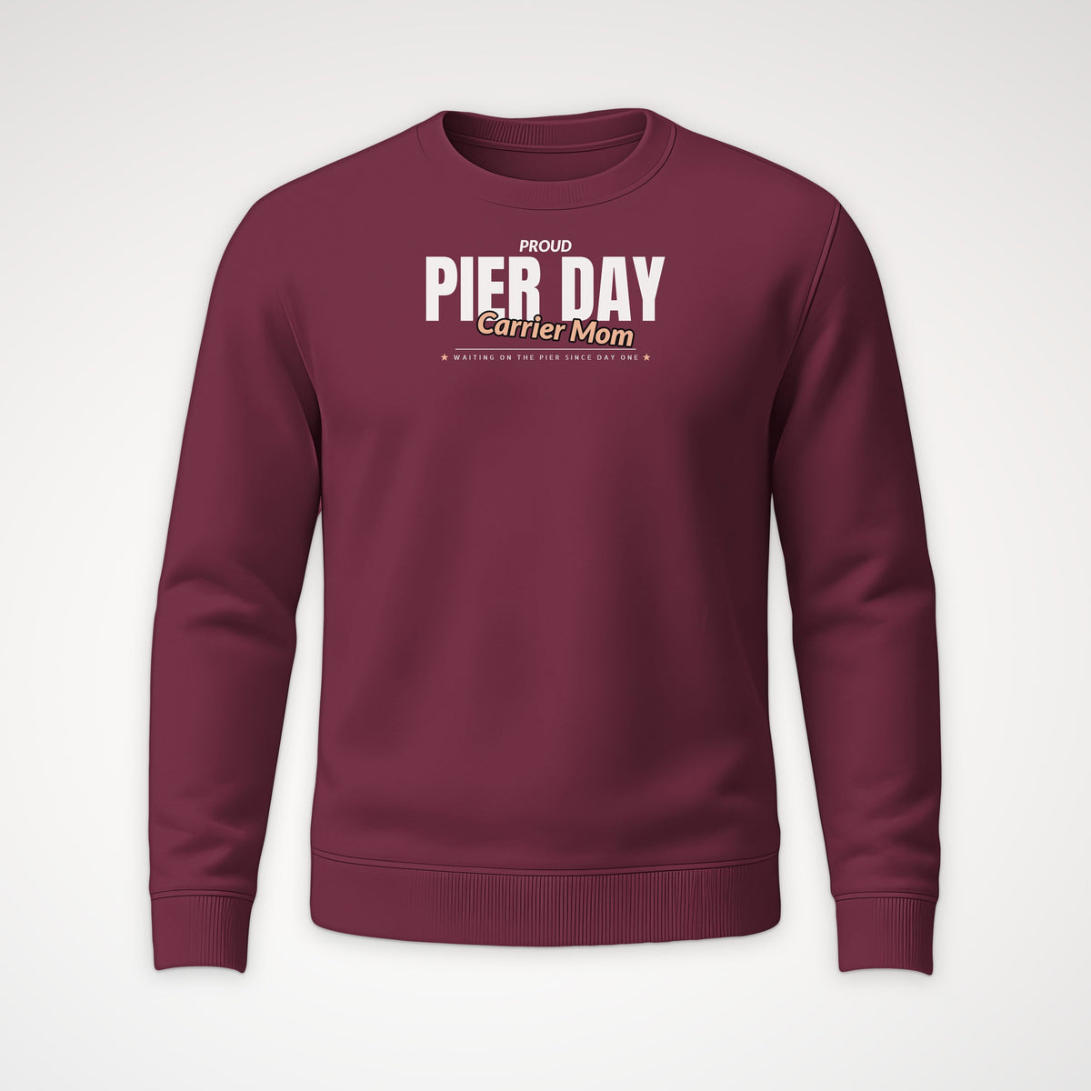 Pier Day Proud Carrier Mom Crewneck Sweatshirt in Maroon