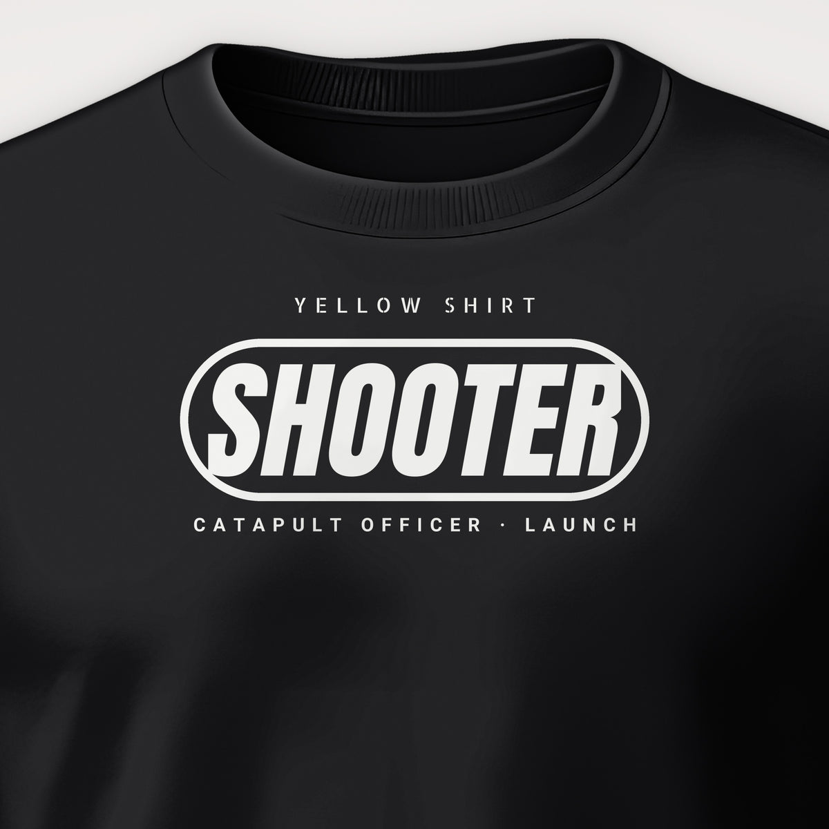 Rainbow Wardrobe Yellow Shirt Shooter Crewneck Sweatshirt, front print detail