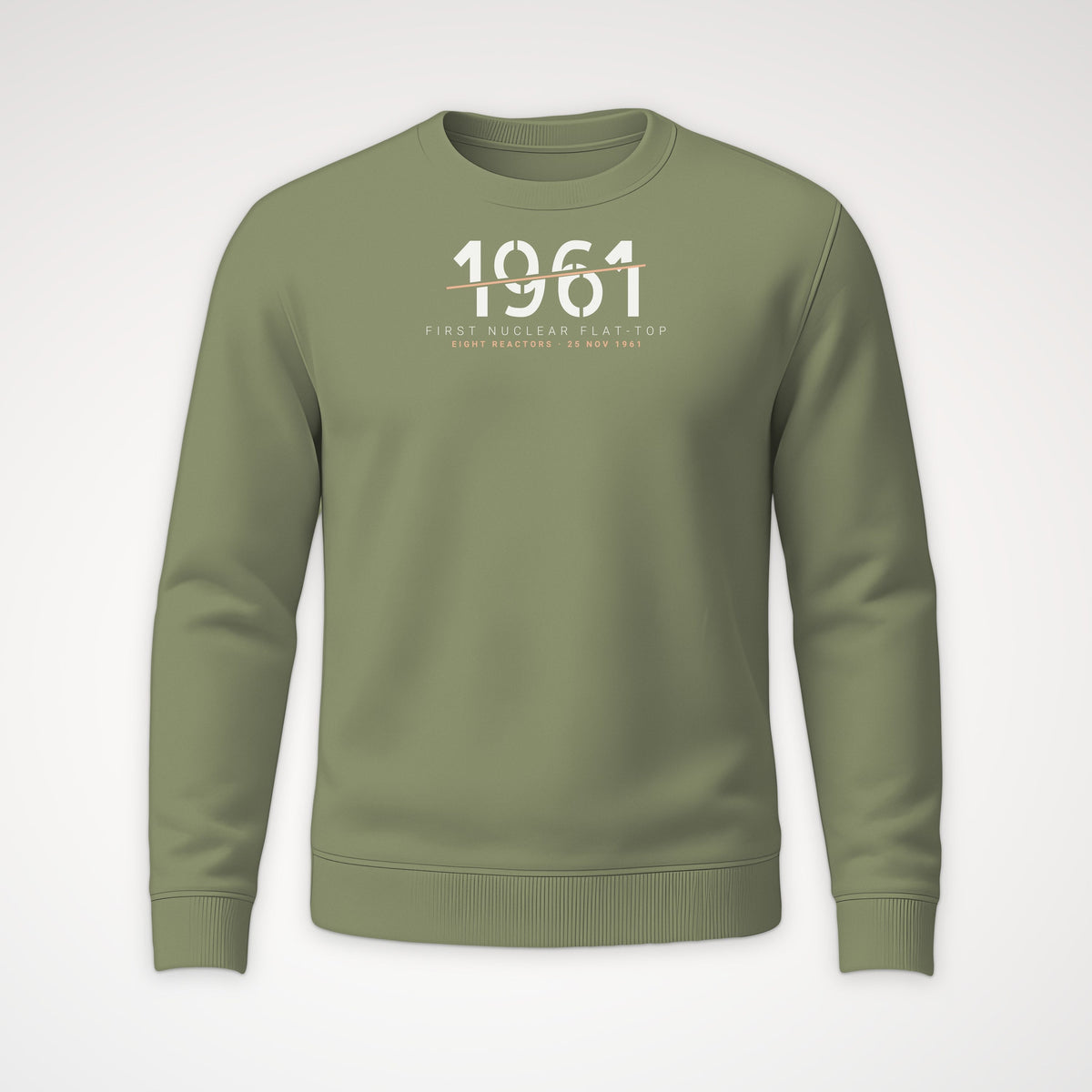 First Nuclear Flat-Top 1961 Sliced Crewneck Sweatshirt in Military Green