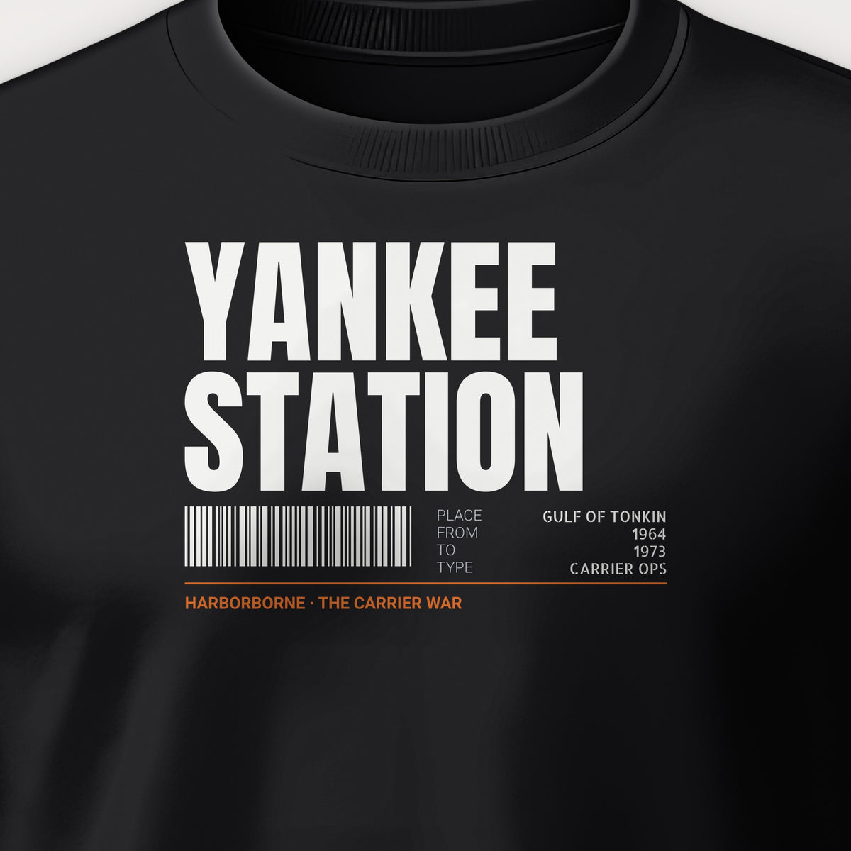 Yankee Station Tag Crewneck Sweatshirt, front print detail