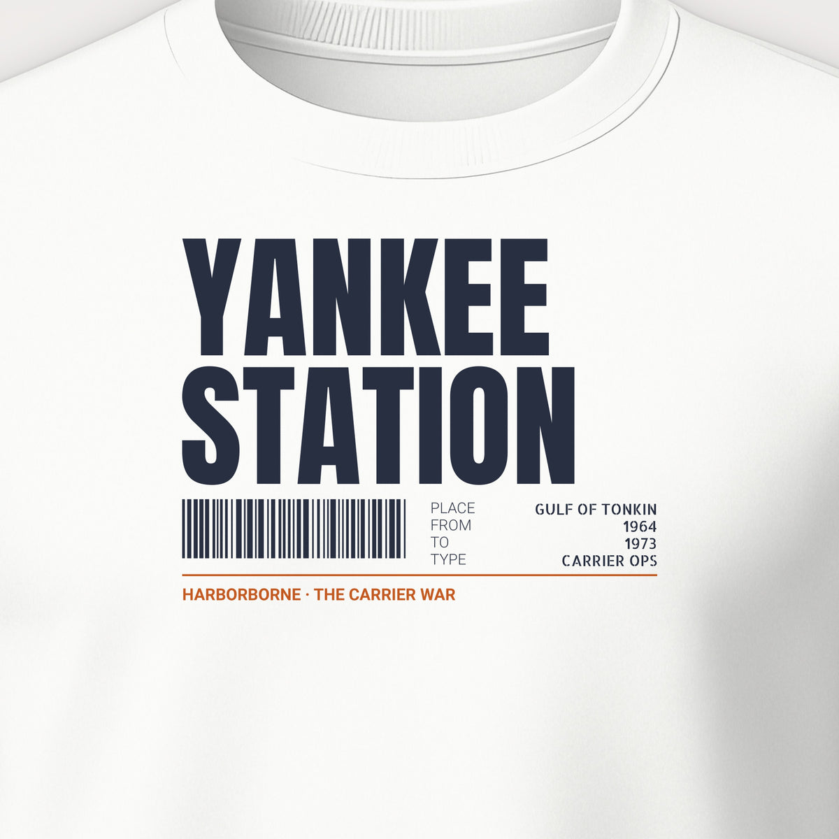 Yankee Station Tag Crewneck Sweatshirt, front print detail