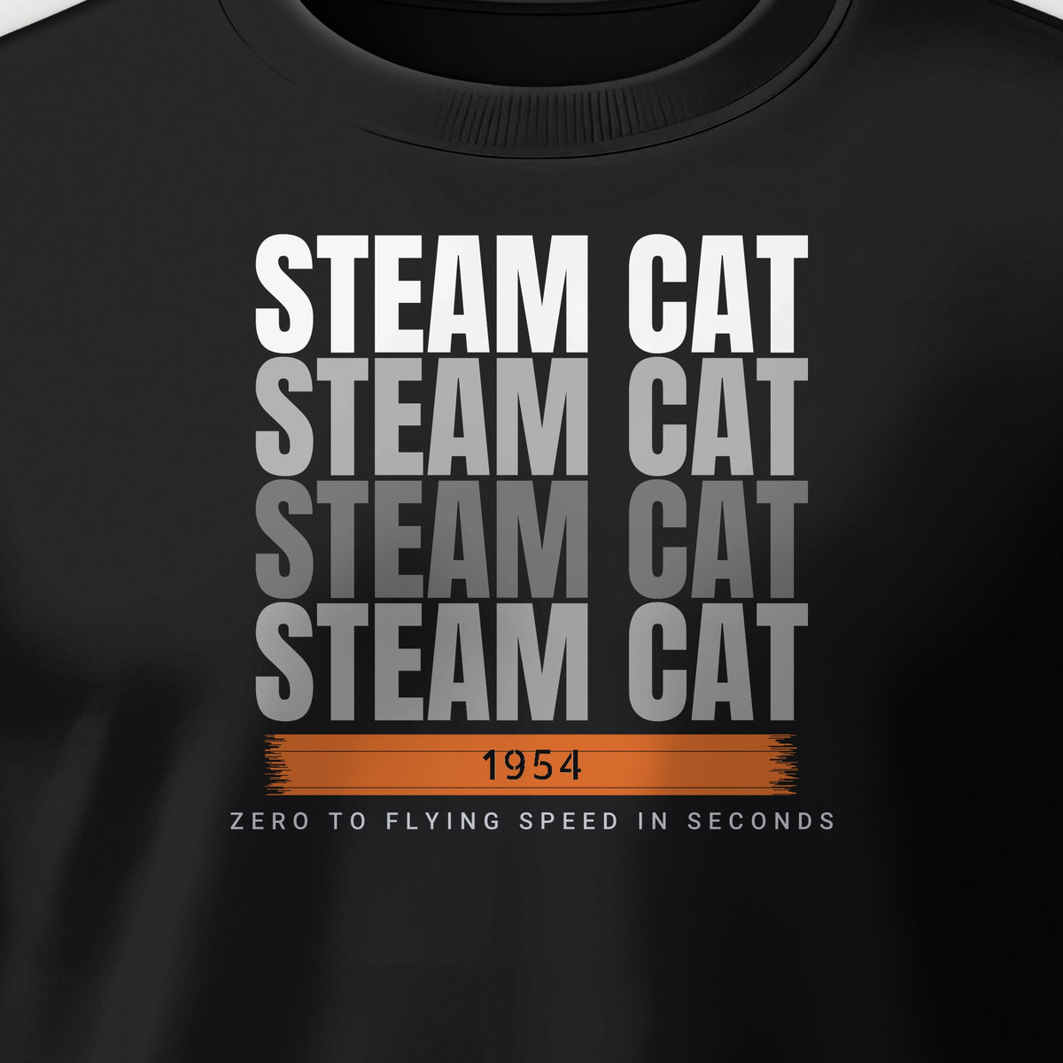 Steam Cat Era Echo Crewneck Sweatshirt, front print detail