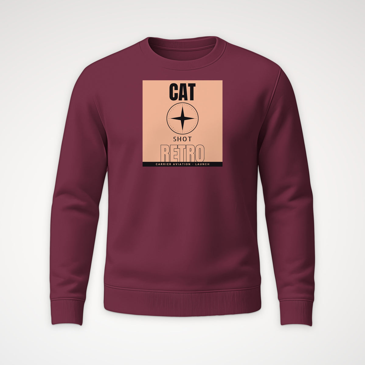 Cat Shot Retro Poster Crewneck Sweatshirt in Maroon