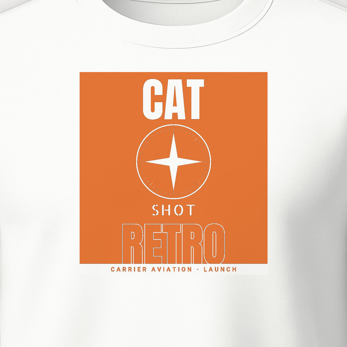 Cat Shot Retro Poster Crewneck Sweatshirt, front print detail