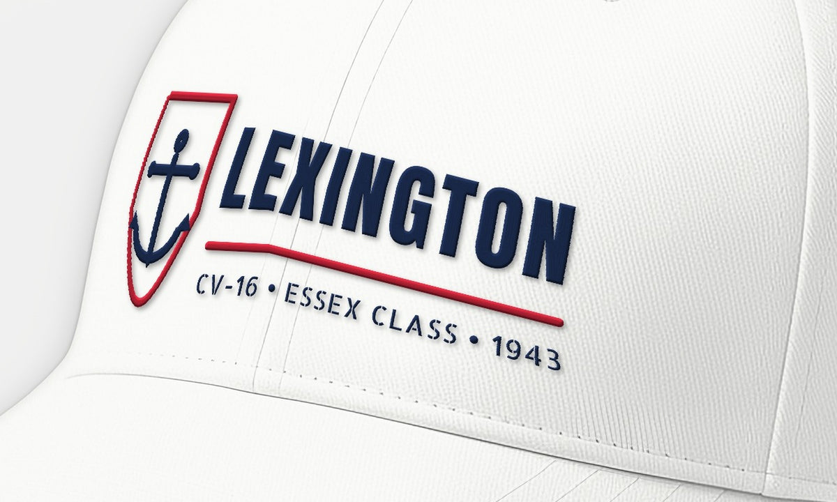 Lexington CV-16 Anchor Shield Embroidered Cap — front detail