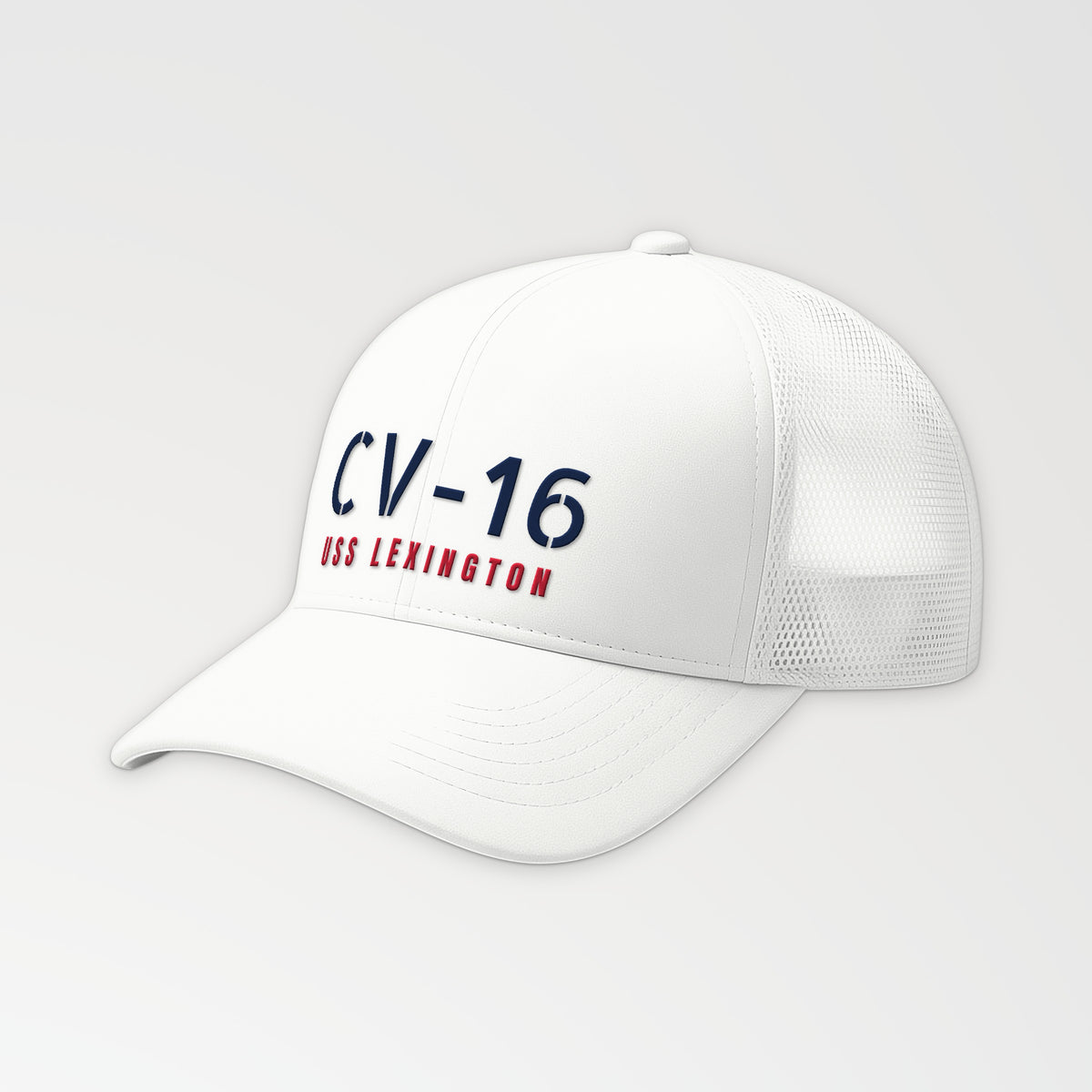 Lexington CV-16 Hull Number Trucker Cap in White