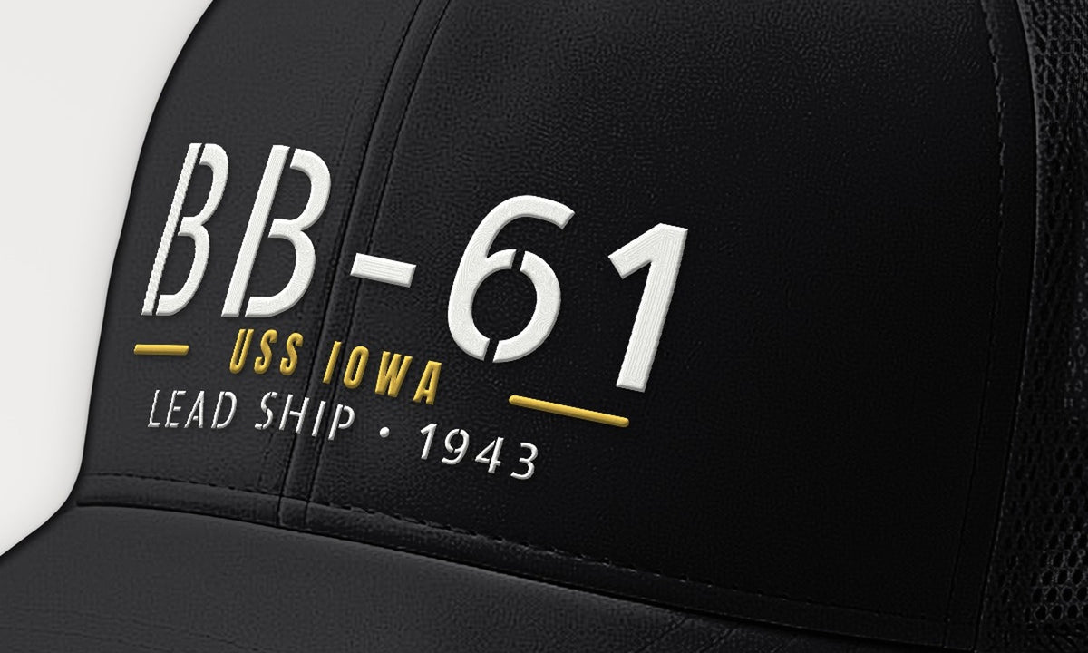 Iowa BB-61 Hull Number Trucker Cap — front detail