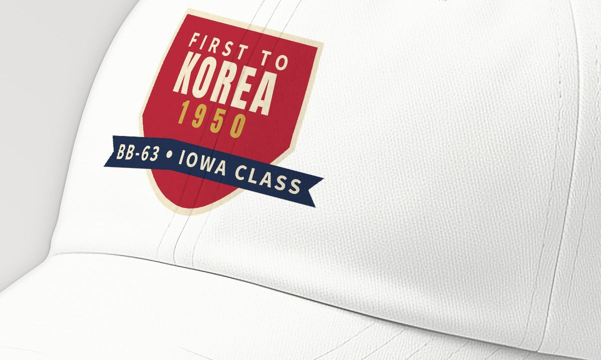 First to Korea 1950 Battleship Dad Hat, front detail