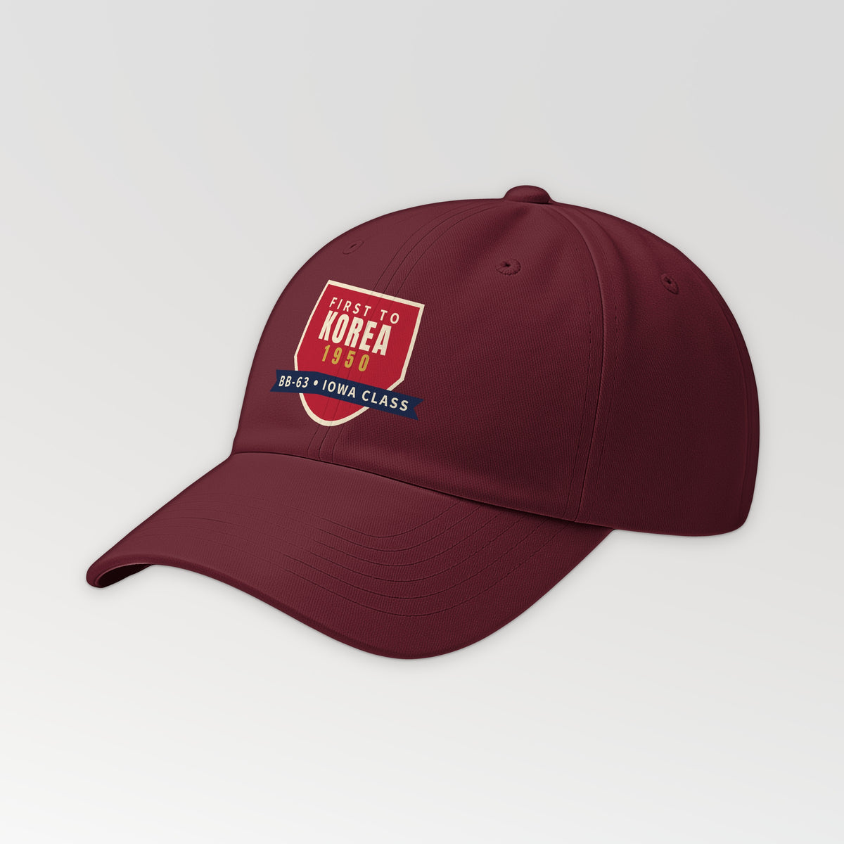 First to Korea 1950 Battleship Dad Hat in Cranberry