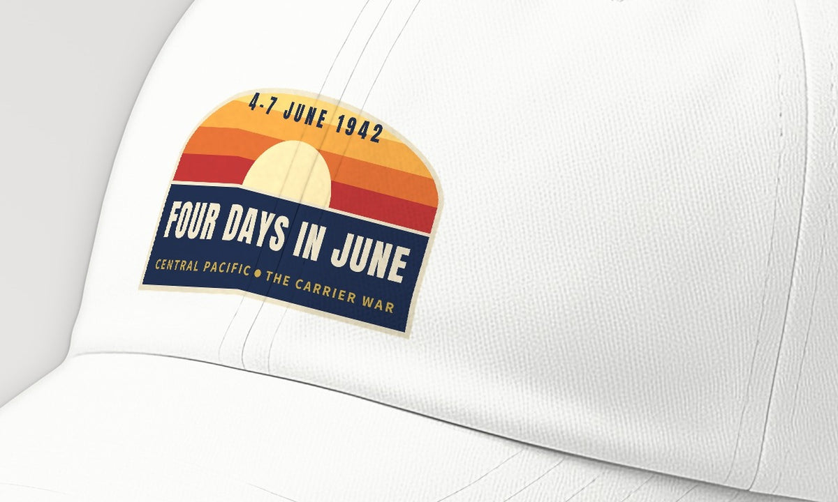 Four Days in June Sunset Dad Hat, front detail