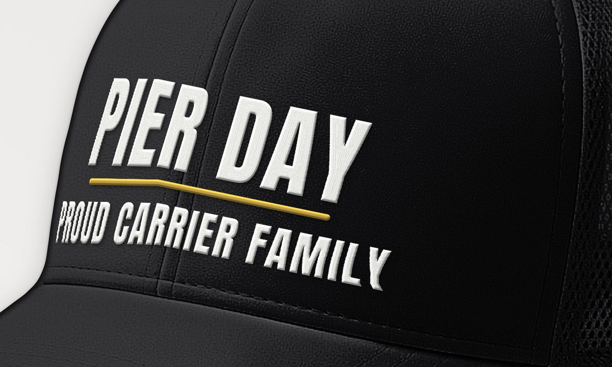 Pier Day Proud Carrier Family Trucker Cap, front detail