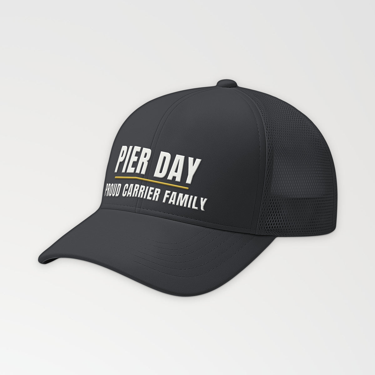 Pier Day Proud Carrier Family Trucker Cap in Dark Heather Gray