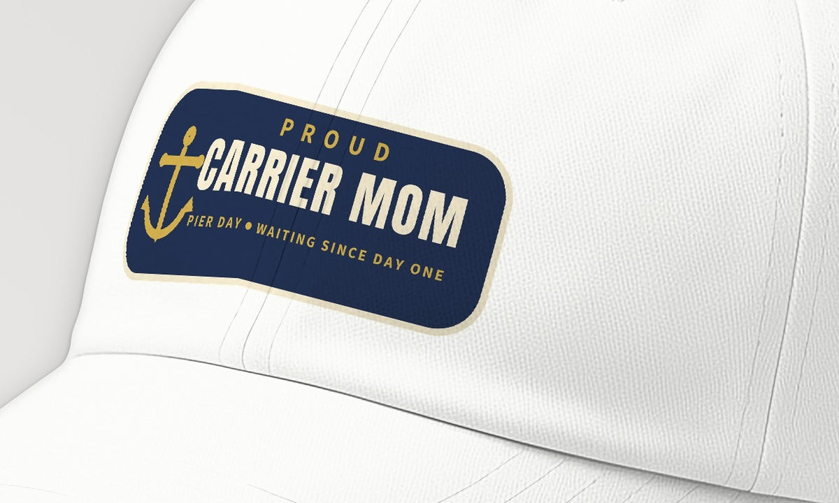 Pier Day Proud Carrier Mom Dad Hat, front detail