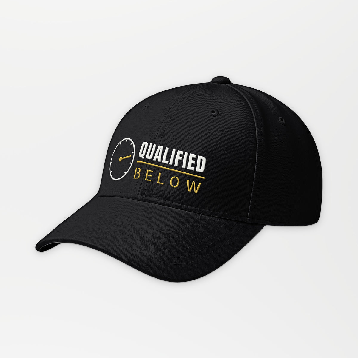 Qualified Below Depth Dial Embroidered Cap in Black