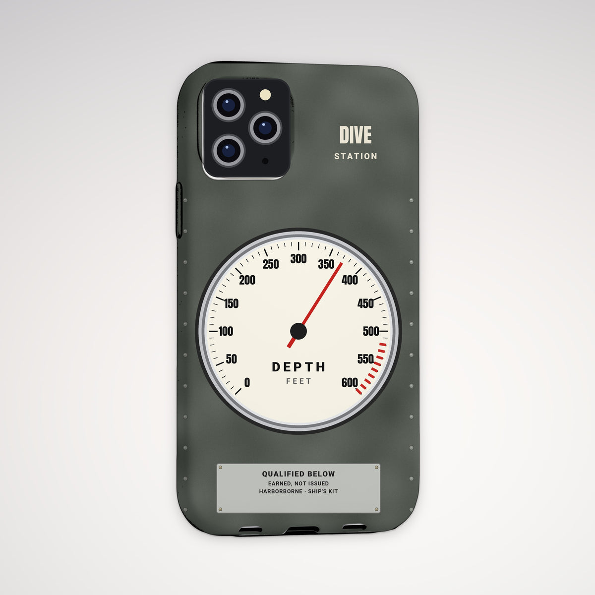 Depth Gauge Tough Phone Case – iPhone, shown on a Pro model