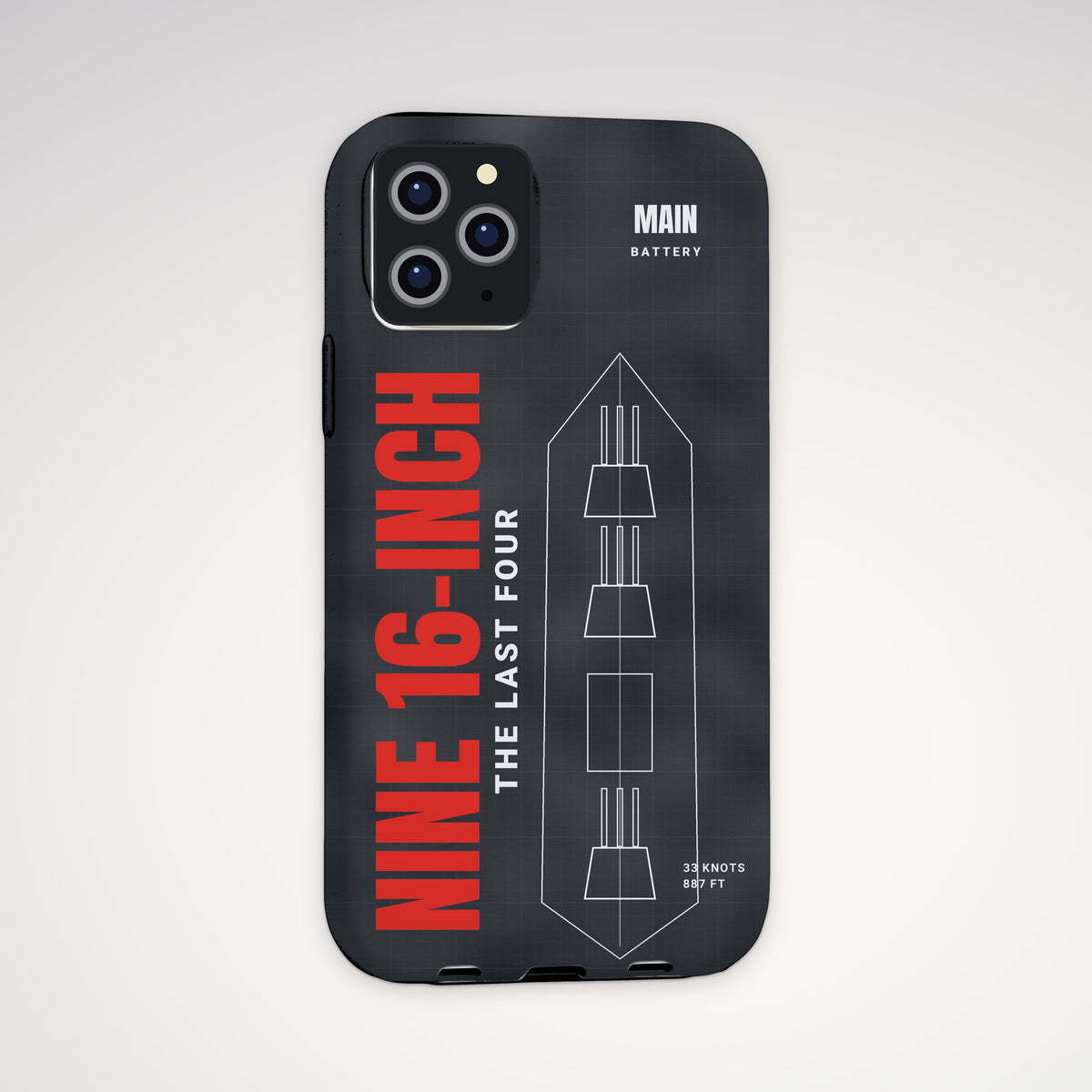 Nine Guns Turret Plan Tough Phone Case – iPhone, shown on a Pro model