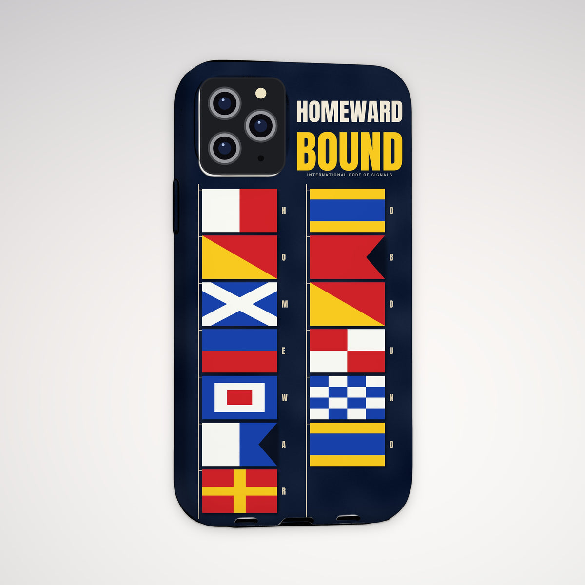 Homeward Bound Signal Flags Tough Phone Case – iPhone, shown on a Pro model